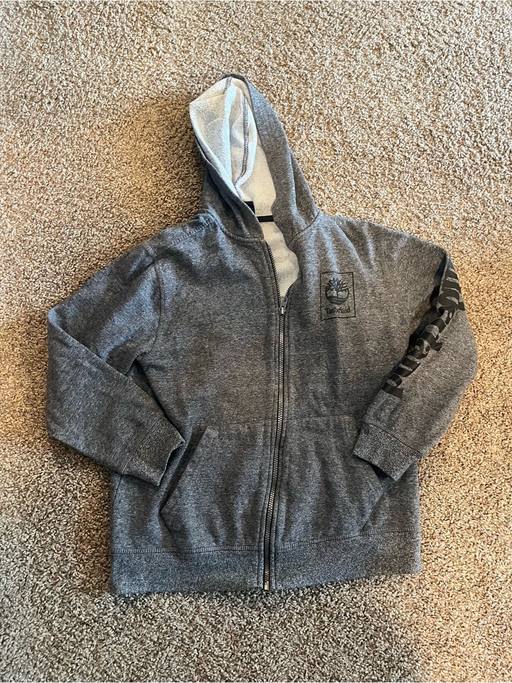 Timberland Full Zip Spellout Hoodie Youth Size Large (14-16) Dark Grey